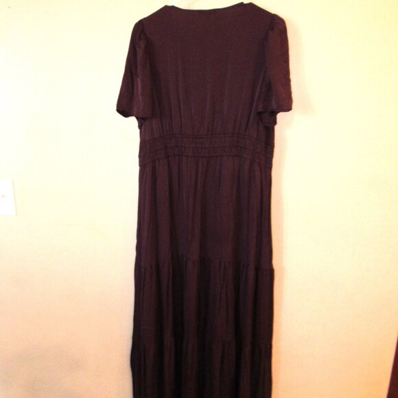 Quince Washable Stretch Silk Tiered Maxi Dress in Wine Tasting Red Women's sz L - Picture 4 of 6